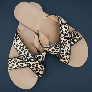J. Crew Leopard Calf Hair Seaside Sandals